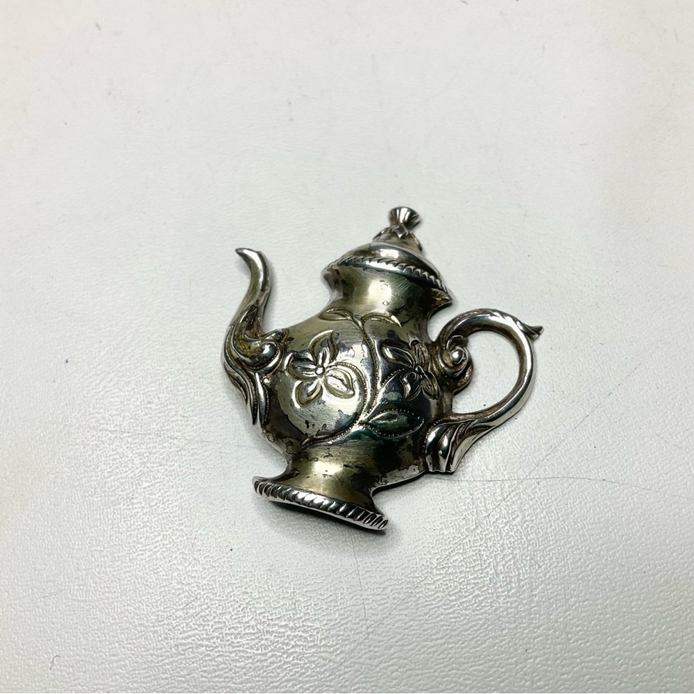 Vintage Sterling Silver Brooch Teapot